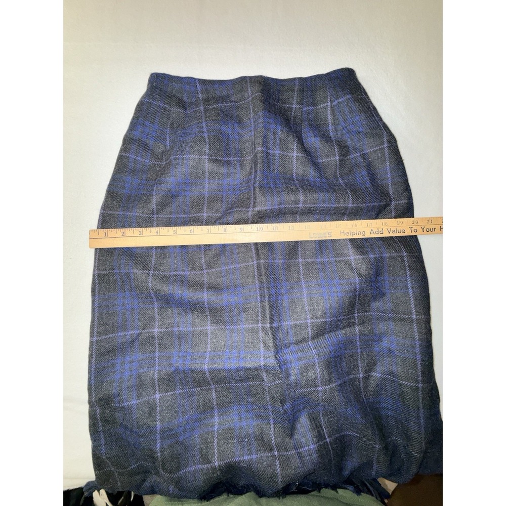 Harve Benard Sport Size 8 Grey Blue Purple Plaid Pencil Skirt 100%‎ Wool Fringe - Picture 8 of 11